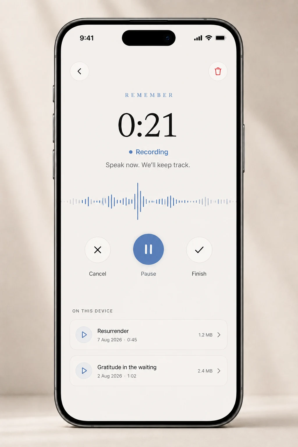 REMEMBER voice recording screen