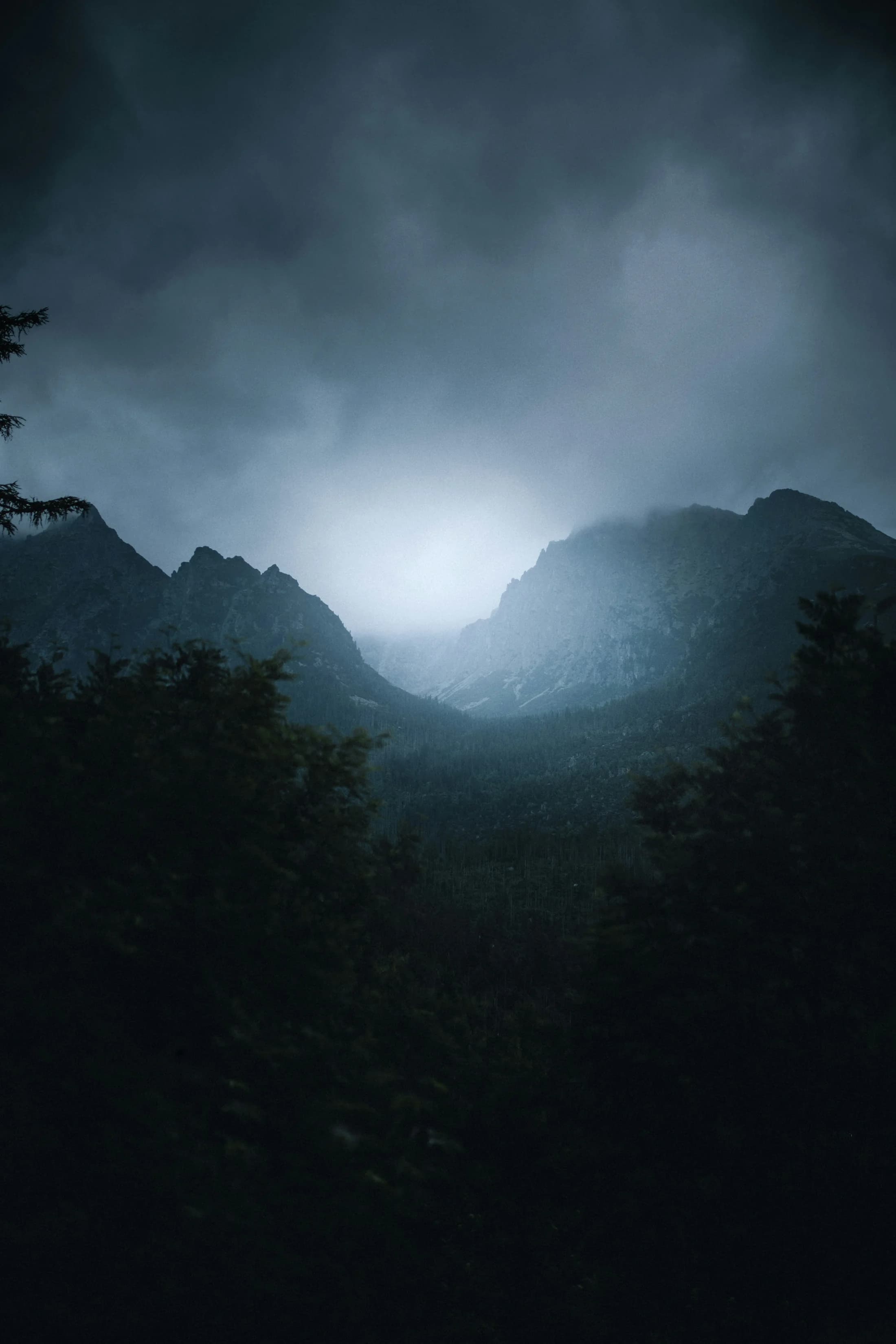 Misty mountain lake